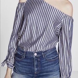 NWT - Express Metallic Stripe One Shoulder Top XS